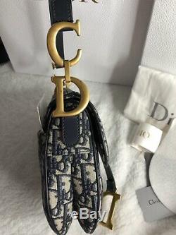 Dior Oblique Selle Navy Sac À Main Bourse Taupe Comme Nouveau Rrp 4800 $