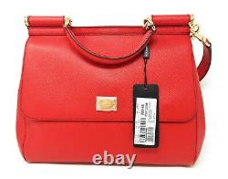 Dolce & Gabbana Sicily Large Dauphine Calf Leather Red Women’s Handbag Nouveau