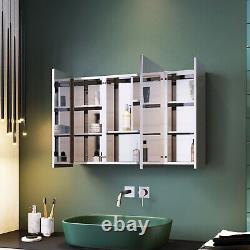 Grand miroir de salle de bain avec armoire de rangement en acier inoxydable fixée au mur