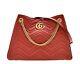 Gucci Marmont Chevron Matelasse Tote Chain Shoulder Bag Red Leather Nouveau
