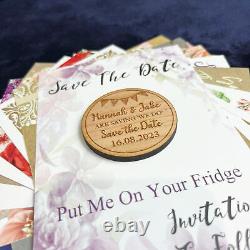 Guirlande de fanions ronde personnalisée en bois pour les aimants 'sauve la date' de mariage et cartes de support