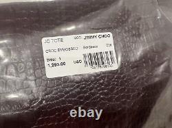 Jimmy Choo E/w Jc Sac À Bandoulière Croc Embossed Leather Lg. Bordeaux 1250 $ Nouveau