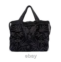 Johnny Was Adele Velvet Handbag Large Black Embroidery Flower Tote Bag Grande Nouvelle