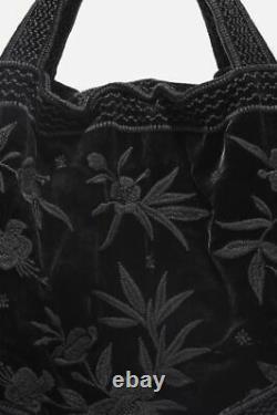 Johnny Was Adele Velvet Handbag Large Black Embroidery Flower Tote Bag Grande Nouvelle