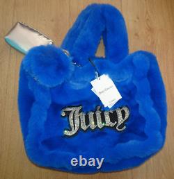 Juicy Couture Large Cobalt Blue Faux Fur Azalea Tote Bag Purse & Pouch Rrp 190 £