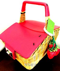 Kate Spade Strawberry Picnic Perfect 3d Wicker Panier Sac Purse Novelty Collectionner