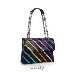 Kurt Geiger London Large Kensington Black Rainbow Stripe Bag T.n.-o. Chaîne Strap
