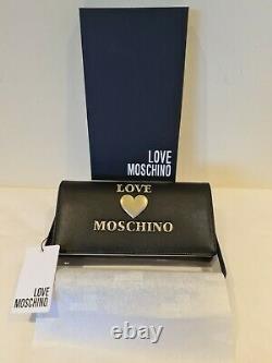 Love Moschino Authentique Grand Sac D'embrayage Noir Portefeuille Jc5612pp1ble Nouveau Boîte