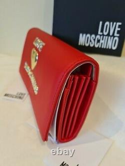 Love Moschino Grand Portefeuille D'embrayage Rouge Marque Nouvelle Boîte