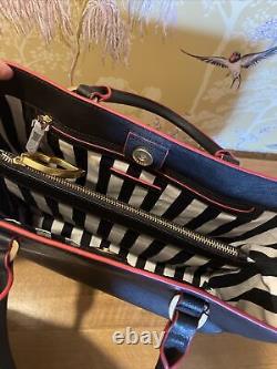 Lulu Guinness Crossgrain Leather Tote Bag En Noir Avec Red Trim Brand Nouveau