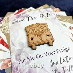 Magnets de sauvegarde de mariage en bois personnalisés pour VW Campervan et cartes de soutien