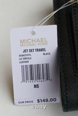 Michael Kors Jet Set Voyage En Cuir Saffiano Large Trifold Wallet Noir/or