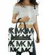 Michael Kors Kenly Grand Logo Graphique Tote Sac Satchel Mk Blanc Noir