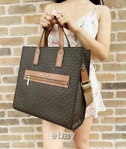Michael Kors Kenly Grand North South Tote Leather Brown Mk Signature Bagage