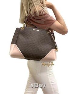 Michael Kors Nicole Grand Emballage D'épaule Mk Signature Pvc Brown Bag Blossom