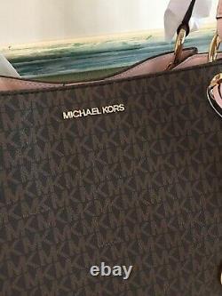 Michael Kors Nicole Large Shoulder Fourre-tout Mk Brown Signature Blush Pink 448 $