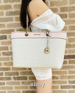 Michael Kors Shania Large Top Zip Tote Vanilla Mk Pink + Blossom Trifold Portefeuille