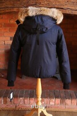 Nouveau manteau de bombardier matelassé bleu marine Nobis avec fourrure de coyote pour homme taille 42 XL, prix de vente recommandé de 895 £