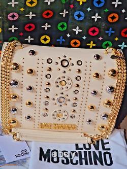 Nouveau sac à bandoulière en argent et or étincelant Love Moschino Ivery Studed Hand Crossbody Bag