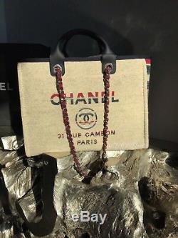 Nwt Chanel Beige Deauville Tote Rouge Bleu Gris Grand Tps Grand-shopper 2018 18a