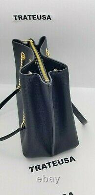 Nwt Michael Kors Teagen Large Leather Satchel Shoulder Bag Noir/or 448 $