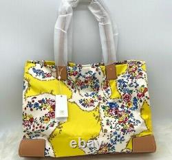 Nwt Tory Burch Ella Printed Logo Nylon Tote Bag In Yellow Porcelain Floral