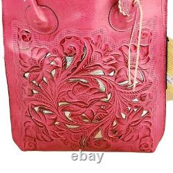 Patricia Nash Cavo Cutout Burned Tooled Leather Tote Rose Argent T.n.-o. Dustbag