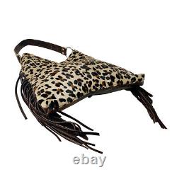 Raviani Fringe Hobo Style Sac En Cuir De Veau Imprimé Animal Leopard Cowhide