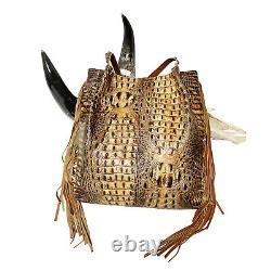 Raviani Western Style Fringe Navajo Tote Bag En Brandy Crocodile & Clafskin