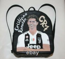 Sac à dos en cuir véritable Ronaldo CR-7 fait main en Italie noir blanc peint à la main