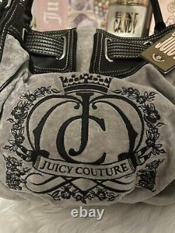 Sac à main Juicy Couture Daydreamer Vintage en velours gris avec chien Scottie et couronne