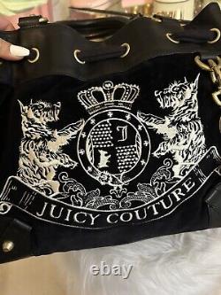 Sac à main fourre-tout en velours noir Vintage Juicy Couture avec chien Scottie Y2K
