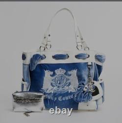 Sac à main / sac fourre-tout en velours à la lavatère bleue et blanche de Juicy Couture, neuf avec étiquettes (BNWT)