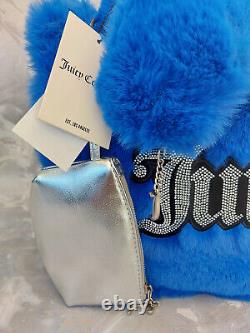 Sac fourre-tout JUICY COUTURE bleu cobalt en fausse fourrure avec pochette assortie RRP £190
