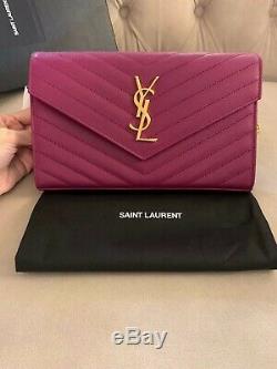 Saint Laurent Ysl Grande Enveloppe Chaîne En Cuir Wallet Sac Bandoulière Violet Nwt
