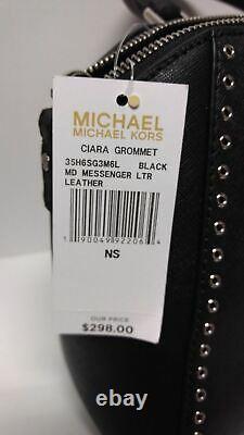T.n.-o. Michael Kors Leather Ciara Grommet Medium Messenger Bag Noir
